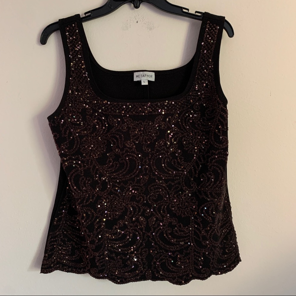 Metaphor Black Sparkly Sequin Pattern Tank Top - image 1
